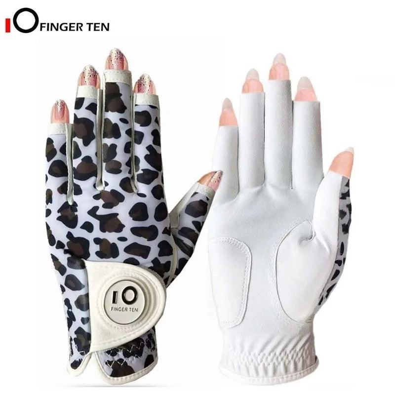 All Weather Grip Nail Golf Gloves Women Left Hand Leather with Ball Marker Half Finger Size XS S M L XL Drop Shipping