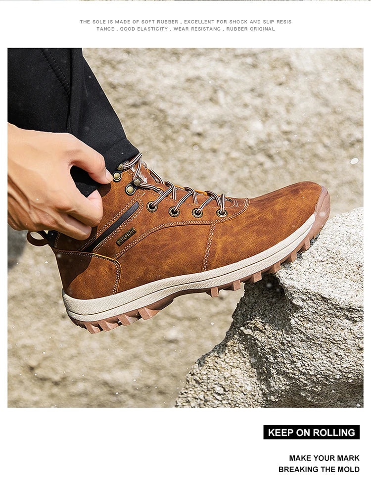 Winter Men Boots Waterproof Leather Plush Super Warm Snow Boots Men Sneakers Outdoor Hiking Boots Men Ankle Boots Big Size 38-48