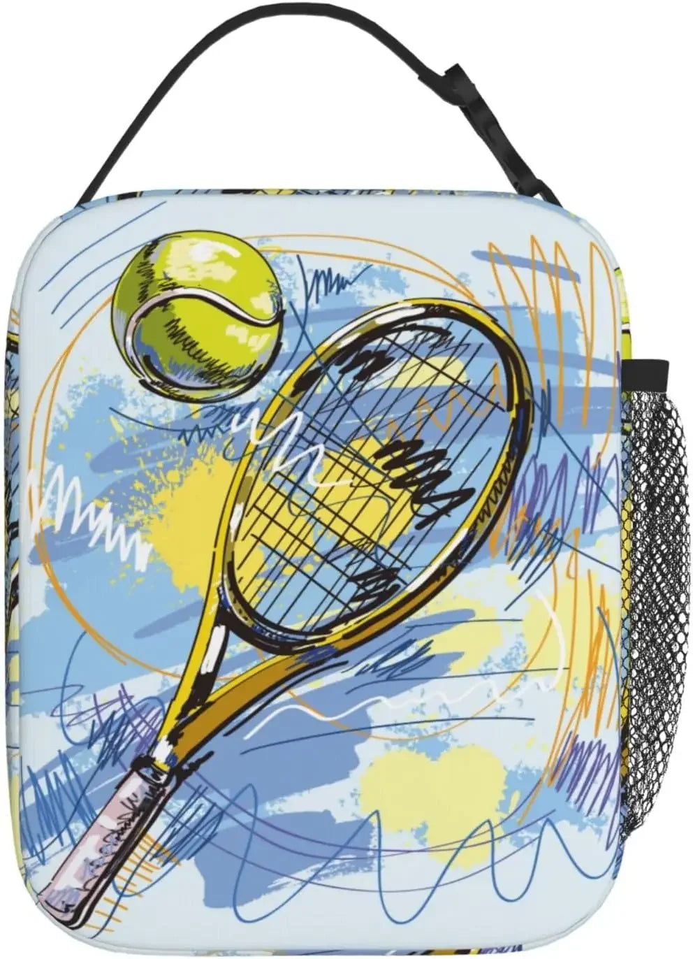 Tennis Racket Art Sport Lunch Bag Insulated Reusable Lunch Box Lunch Tote Lunchbox Portable Bento Bags For