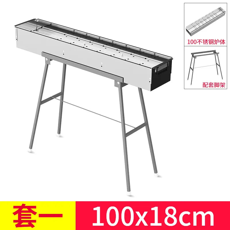 Stainless steel barbecue stove, home charcoal, outdoor large portable, enlarged grill for picnics