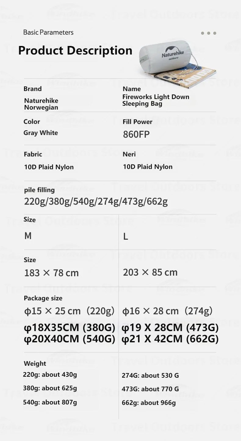 Naturehike Goose Down sleeping bags camping Ultralight Winter Gear Supplies Travel Waterproof folding Comfortable Tourism bag