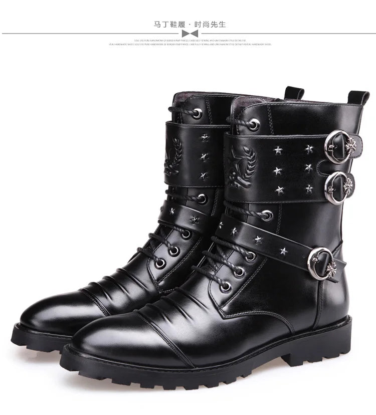 Men's boots winter warmth velvet function metal high-tube cycling boots height-increasing shoes motorcycle boots black 37-48