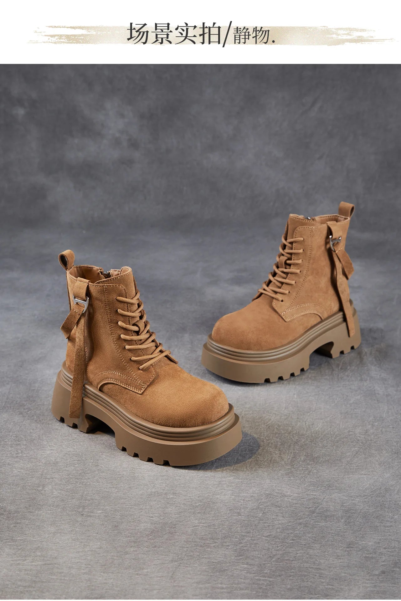 6.5cm Cow Suede Genuine Leather Women Booties Elthnic Pumps Comfy Ankle Knee High Spring Motorcycle Shoes Flats Platform Wedge