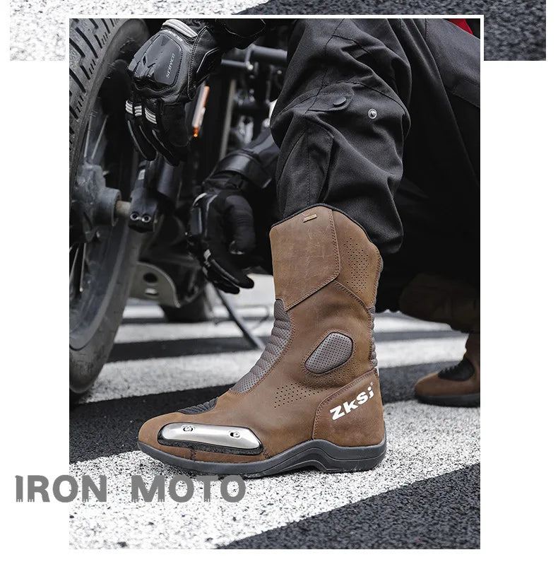 Motorcycle Shoes Full Leather Motocross Boots with Shifter Guard Cafe Boots Enduro Boots for Touring&hiking Moto Protection Gear