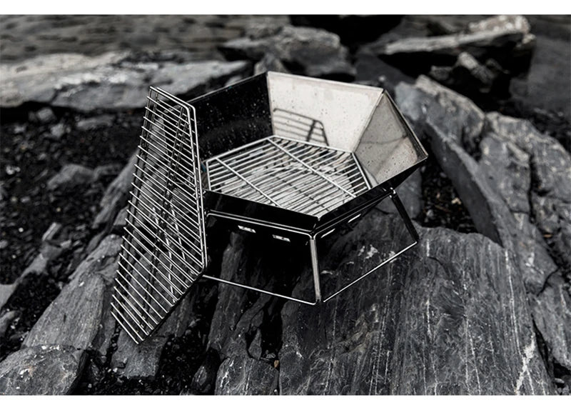 Outdoor Folding Stainless Steel Grill Barbecue Rack Detachable Charcoal Stove BBQ Grill Lightweight Brazier Foldable Hibachi