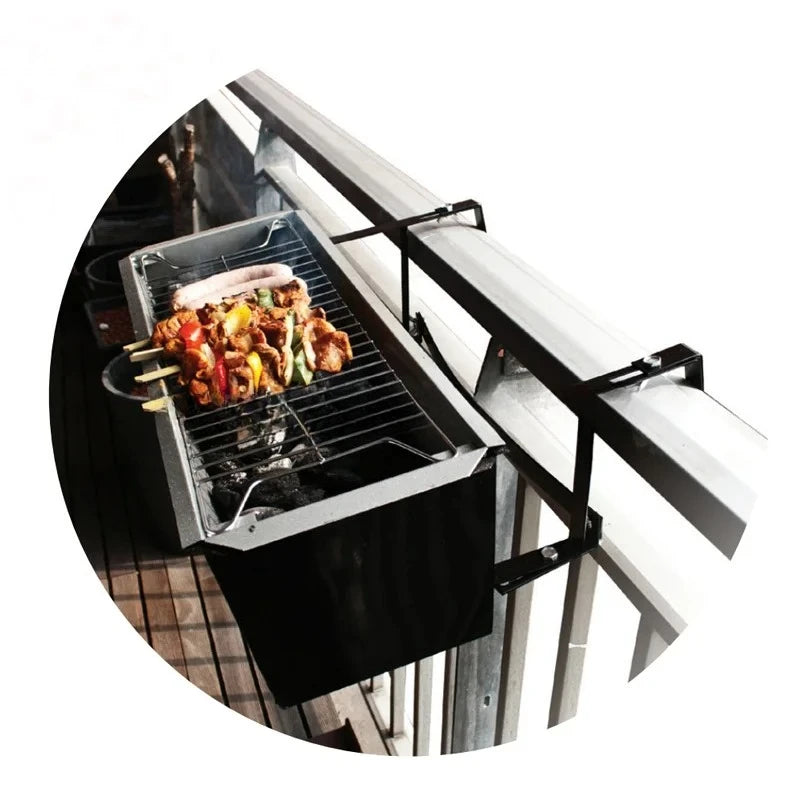 Stainless Steel Hanging BBQ Grill - Balcony Charcoal Barbecue Grill with Flower Pot Design for Outdoor Small Space Cooking