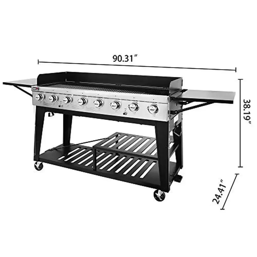 Customizable Gas Grill 104,000 BTU 8-Burner BBQ Folding Side Tables Dual Grease Management Black Cookout Party