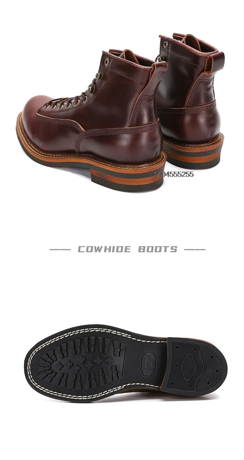 Vintage Motorcycle Boots Men Ankle Boots Non-Slip Cowhide Leather Shoes Desert Boots Casual Retro Motorcycle Shoes