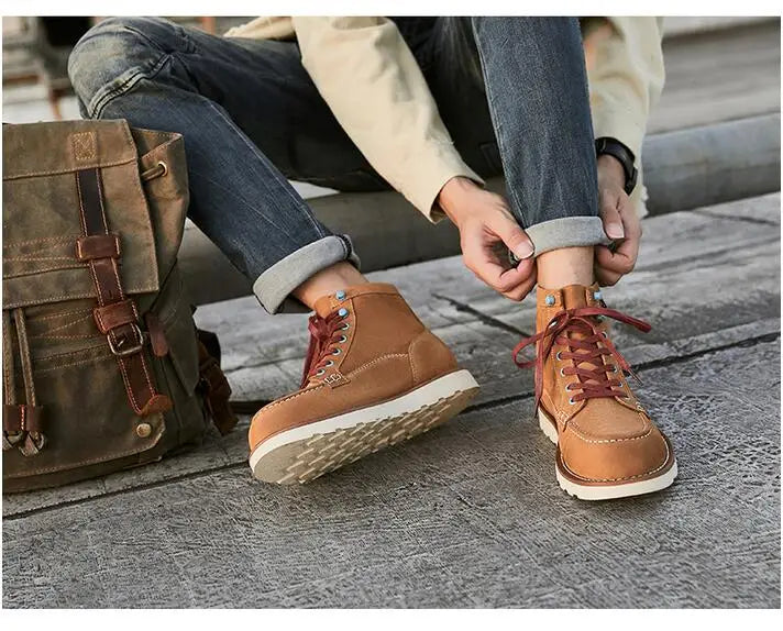 A066 Size 39-44 New Casual Men Fashion Reto Tooling Boots Lace Up Leisure Vintage Shoes Crazy Brown Man Footwear 2025 Man Shoes