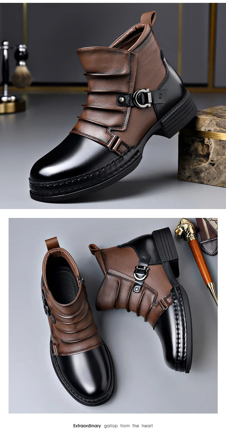 Autumn Winter Retro Ankle Boots for Men Fashion Casual Size Zipper Motorcycle Boots Man New Designer Warm Platform Shoes Male
