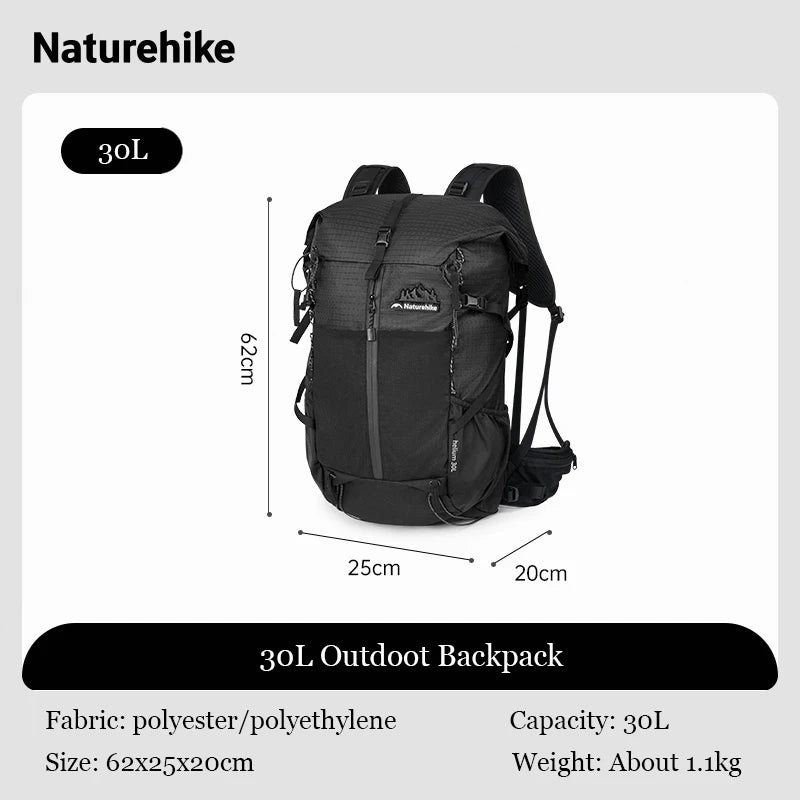 Naturehike Helium 30l Lightweight Outdoor Backpack Waterproof Breathable Hiking Camping Sports Climbing Bag With Water Bag Hole