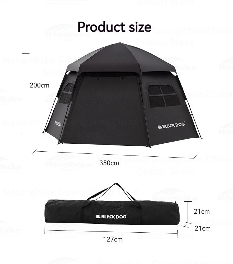 Naturehike Blackdog Automatic One-touch Tent Outdoor Camping Hexagonal Dome Tent Quick Open Waterproof Black Coated Sunscreen