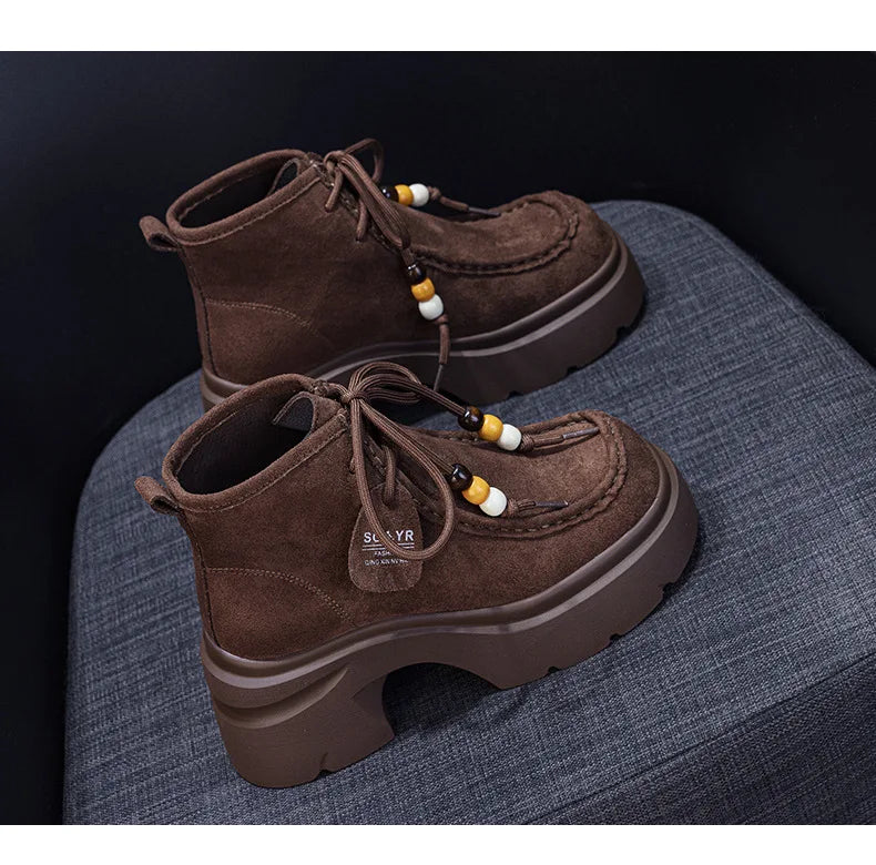 Fujin 8cm Platform Boots for Women Ankle Boots Fall Winter Riding Motorcycle Fashion Shoes Booties Short Boots Genuine Leather