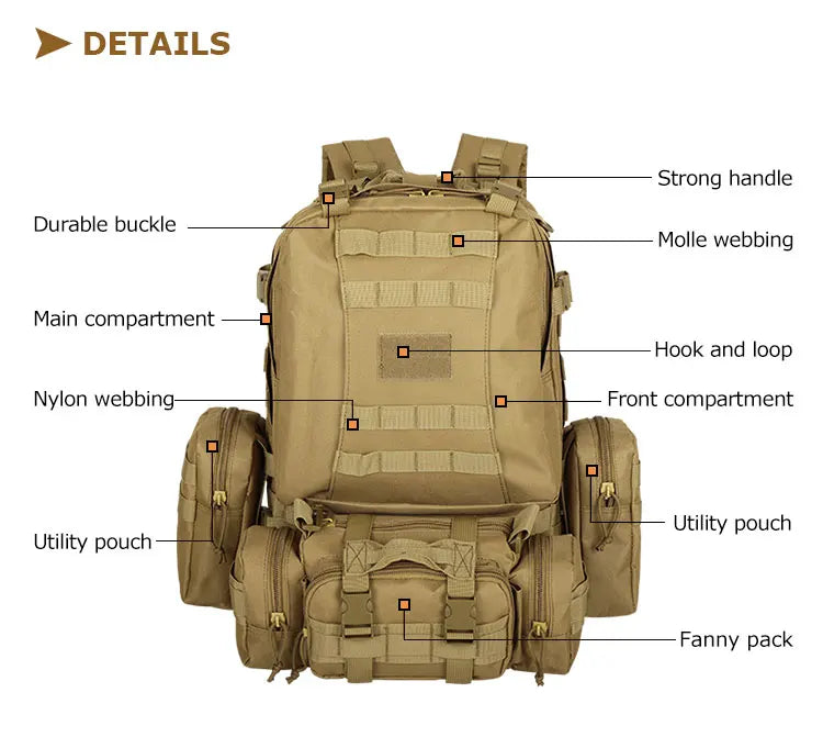YAKEDA Tactical Backpack Outdoor Mountaineering Tactical Bag Sports Men and Women Large Capacity Wear-resistant Picnic Camping