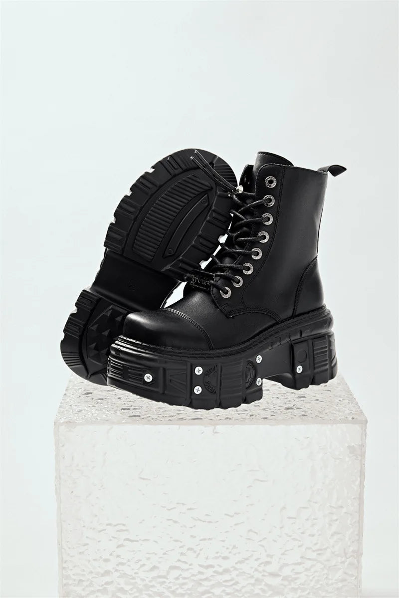 Women Omet Dark Motorcycle Heavy Metal Platform Cross-border Boots 2024 Spring New Female Punk Small Leather Men Shoes