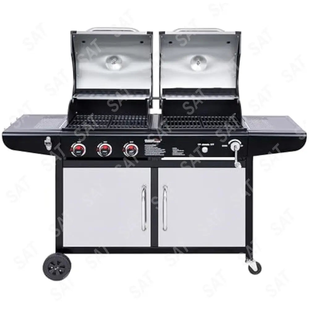 %a 3-Burner 25,500-BTU Dual Fuel Gas and Charcoal Grill Combo, Cabinet Style, Outdoor BBQ Garden Barbecue Cooking, BBQ Grills