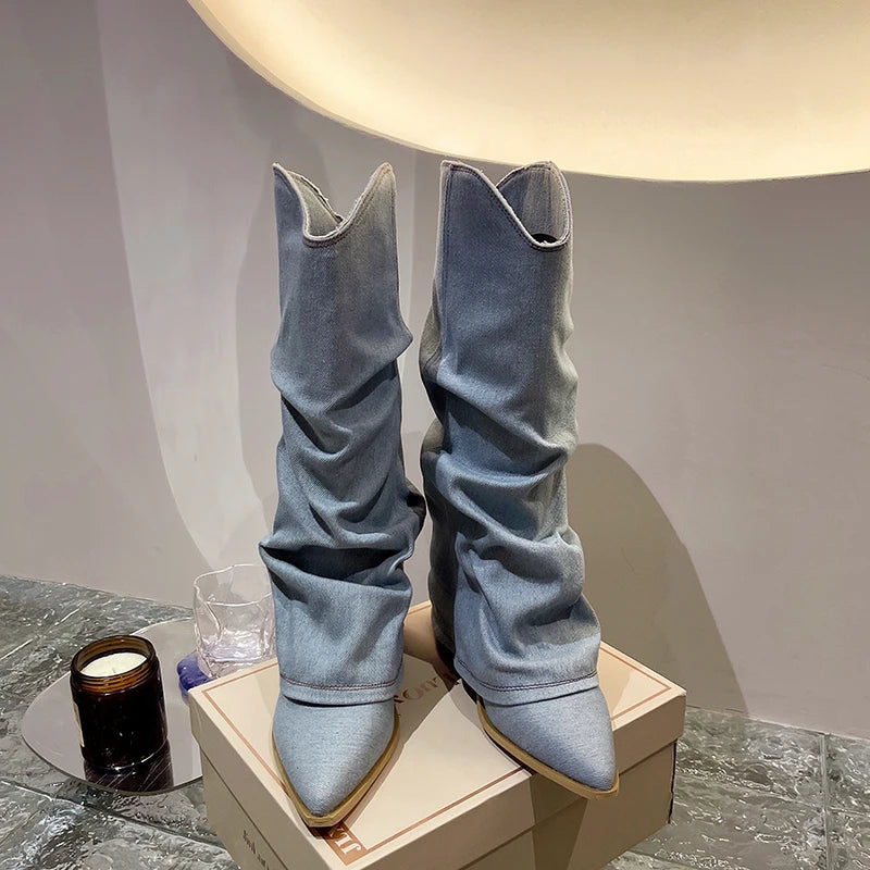 2023 New Knee High Knight Boots Pointed Toe Chelsea Boots Women Shoes Autumn Winter Brand Gladiator Goth Snow Motorcycle Boots