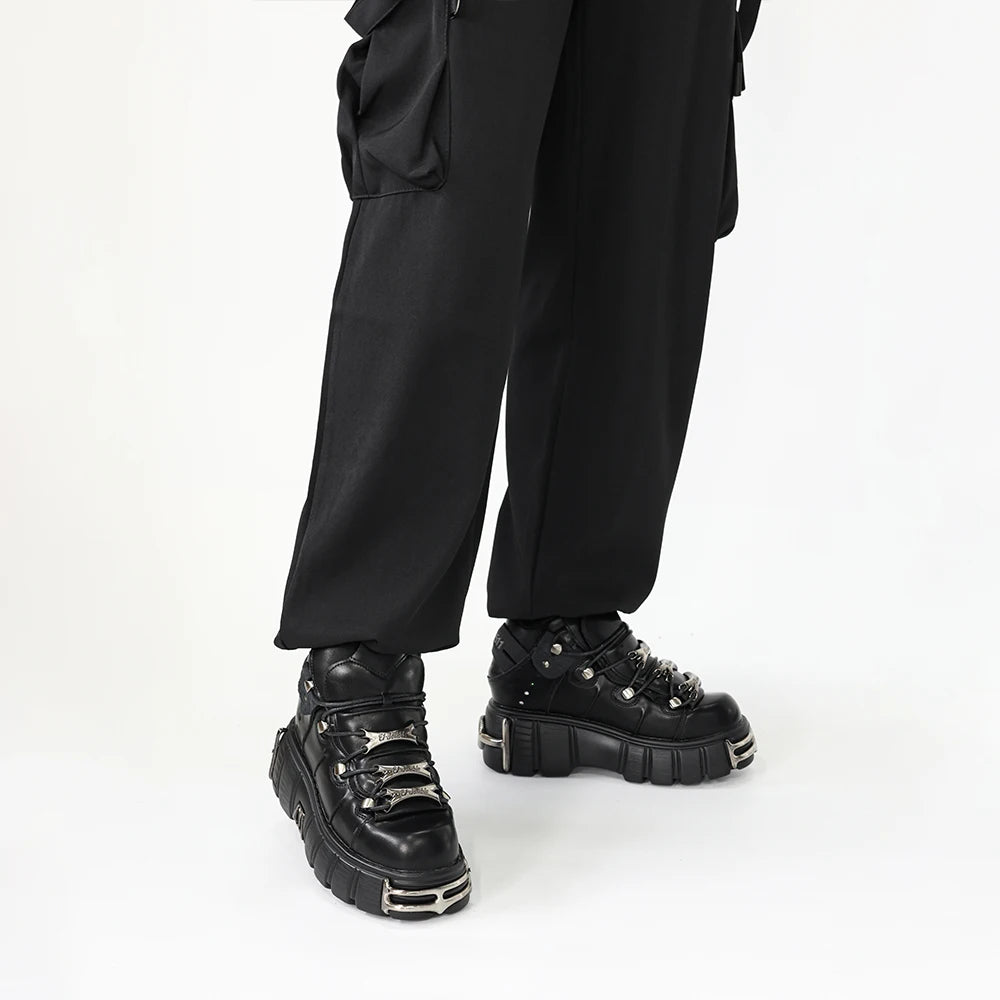 2025 New Brand Punk Style Women Shoes Lace-up heel height 6CM Platform Shoes Woman Rock Boots Metal Decor Woman Sneakers