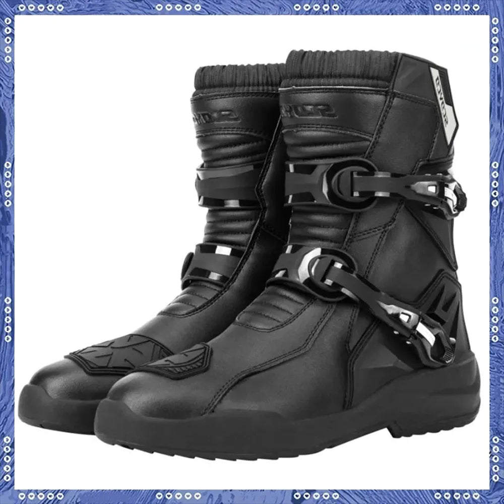 SCOYCO Retro Motorcycle Boots Cowhide Waterproof Mid-Calf Long Boots Riding Motocross Bota Motorbike Botas Motocross Shoes