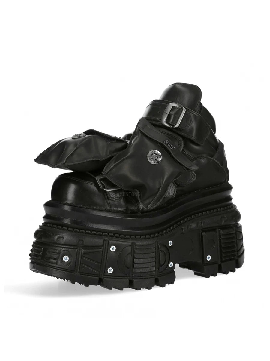 Thick Sole Lace Up Short Boots Autumn New Round Toe Punk Street Rock Sports Casual Shoes Black Fashion Women's Ankle Boots