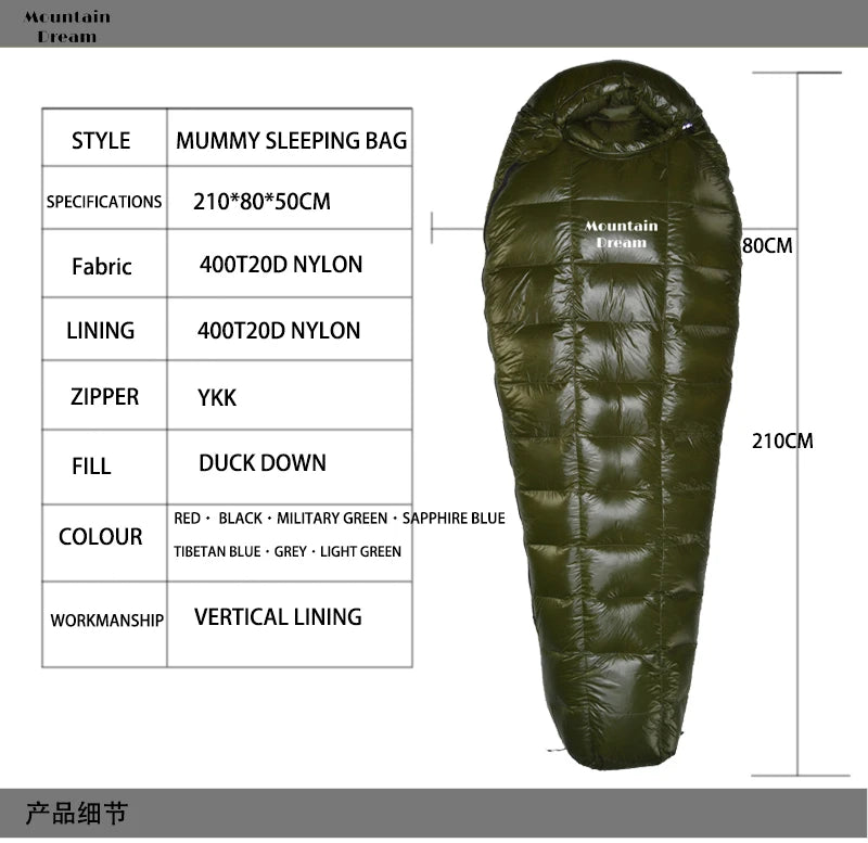 Mummy Checkered Sleeping Bag Very Warm White Goose Down Filling Suitable for Adults Winter Warm Camping Travel Hiking