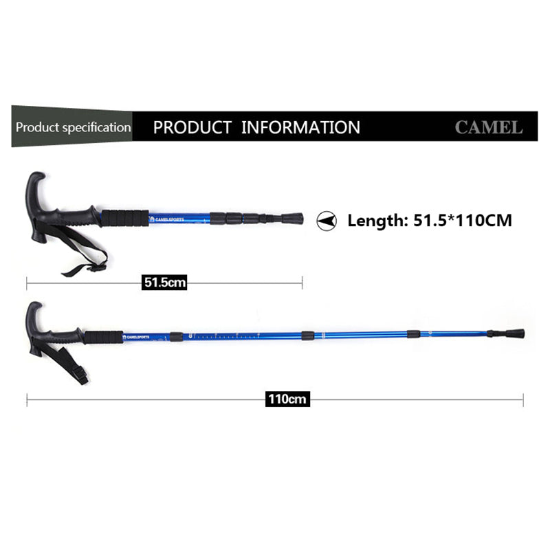 4-Section Outdoor Walking Stick Portable Telescopic Trekking Pole Anti Skid Aluminium Alloy Cane Elderly Camping Climbing Stick