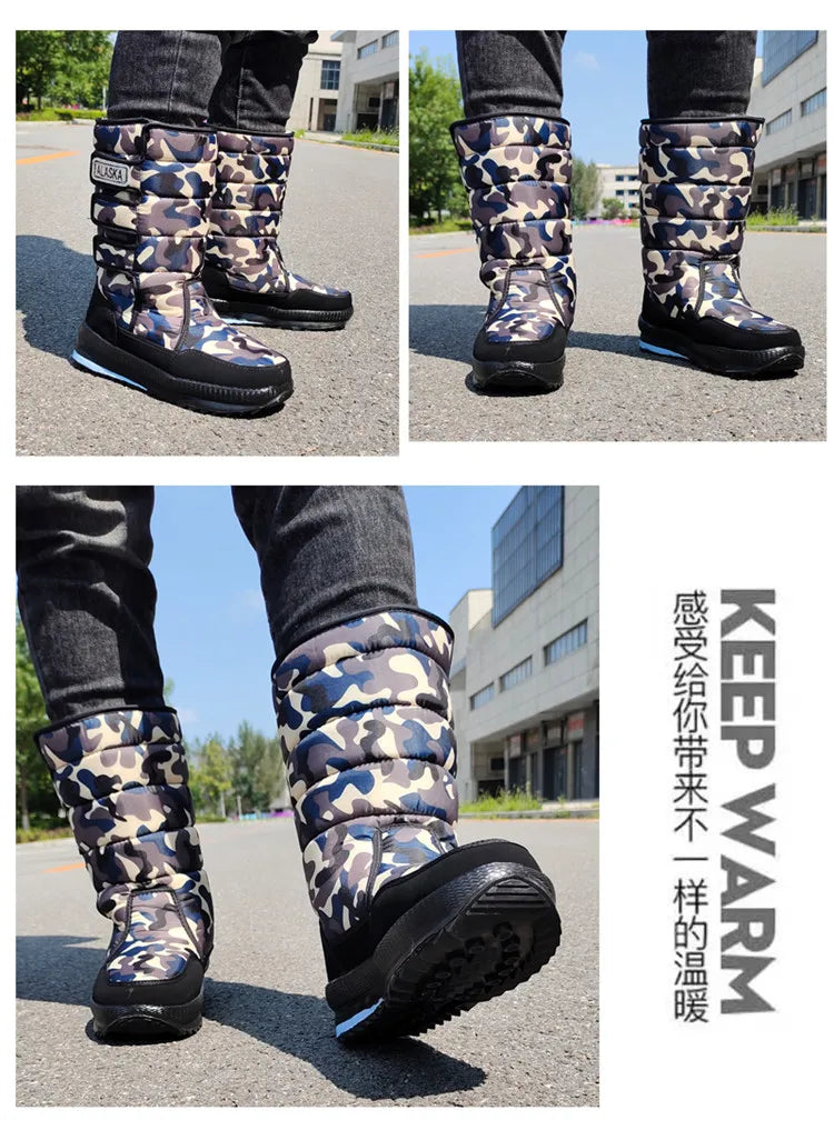 Winter Thick Men Snow Boots High Top Warm Cotton Shoes Lightweight Slip Resistant Camouflage Outdoor Boots