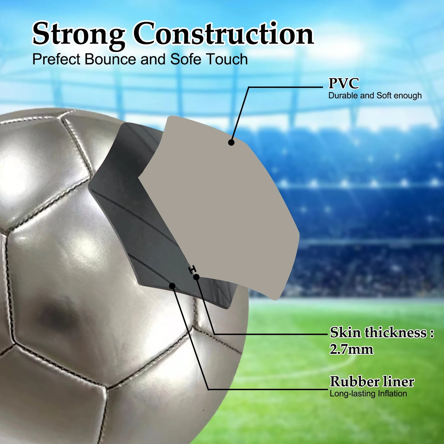 Golden silver Football Soccer Balls Official Size 5 PVC Football Team Training Footy Ball Outdoor Match Game Football Training