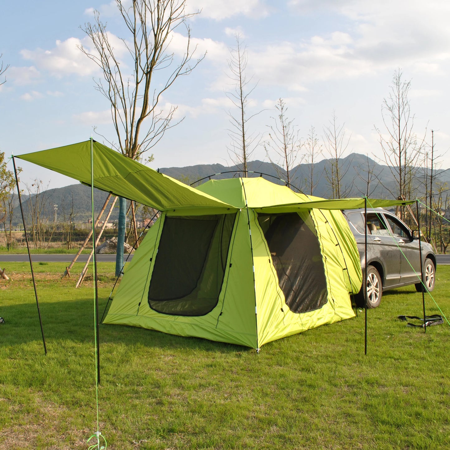 Car Rear Tent with Large Awning, Rear Tailgate Tents with Floor, 4 Person Family Camping, PU4000 Waterproof Fabric