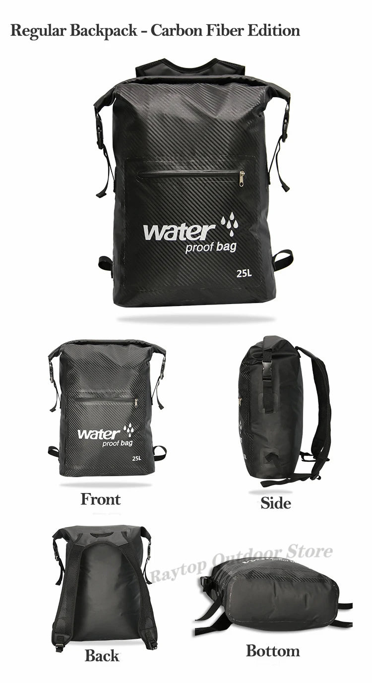 25L Foldable Hiking Bag Durable PVC Waterproof Rolltop Rucksack Backpack Abrasion-Resistant Shoulder Pack for Outdoor Adventures