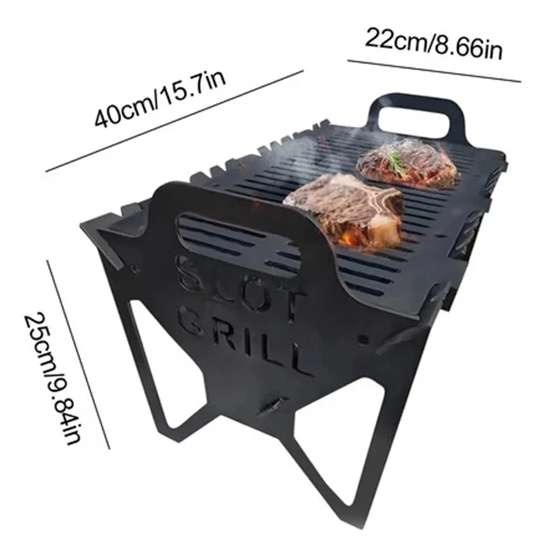 B08B-Slot Grills Foldable BBQ Grills Outdoor Small Folding Metal Grills Thickened Quick Assembly For Camping Picnic