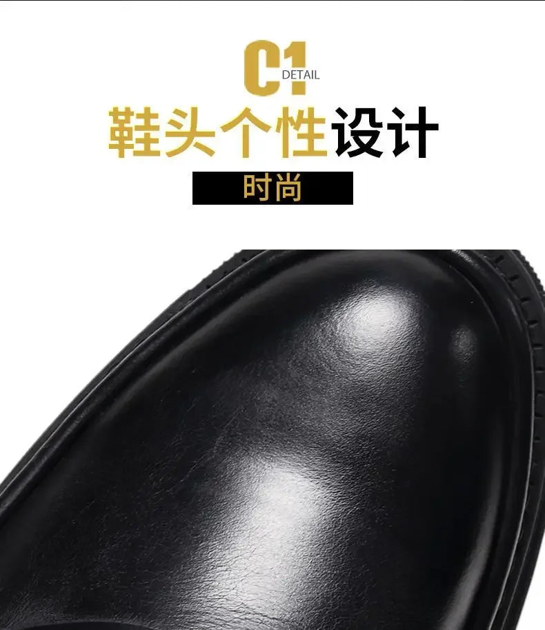 2025 Retro Men's Motorcycle Leather Boots British Style Round Head High Top Shoes Casual Platform Boots Moto Street Gear