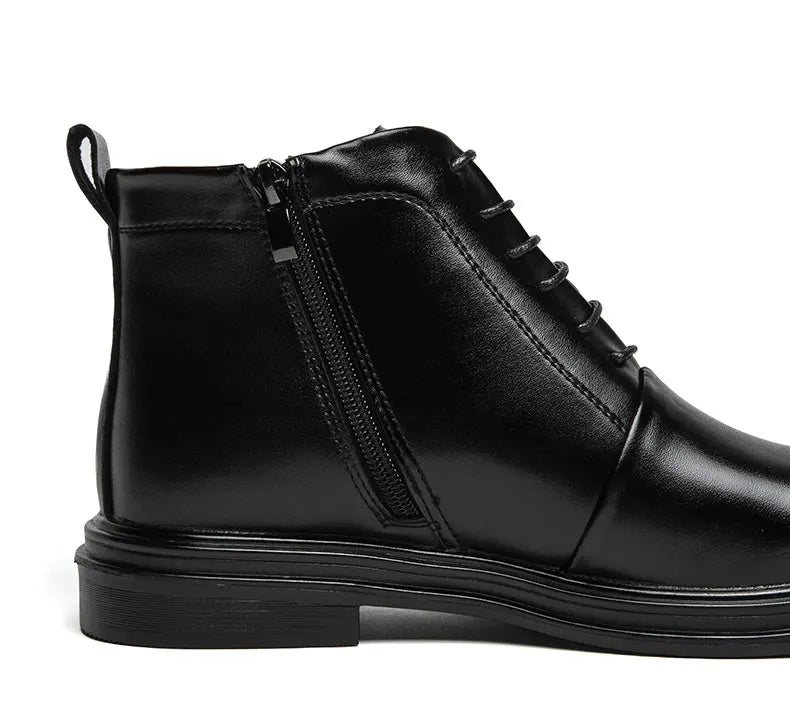 Italian Leather Men Zip Lace-Up Boots Casual Shoes Motorcycle Boots Black Winter High Quality Booties Botas Masculinas 38-46