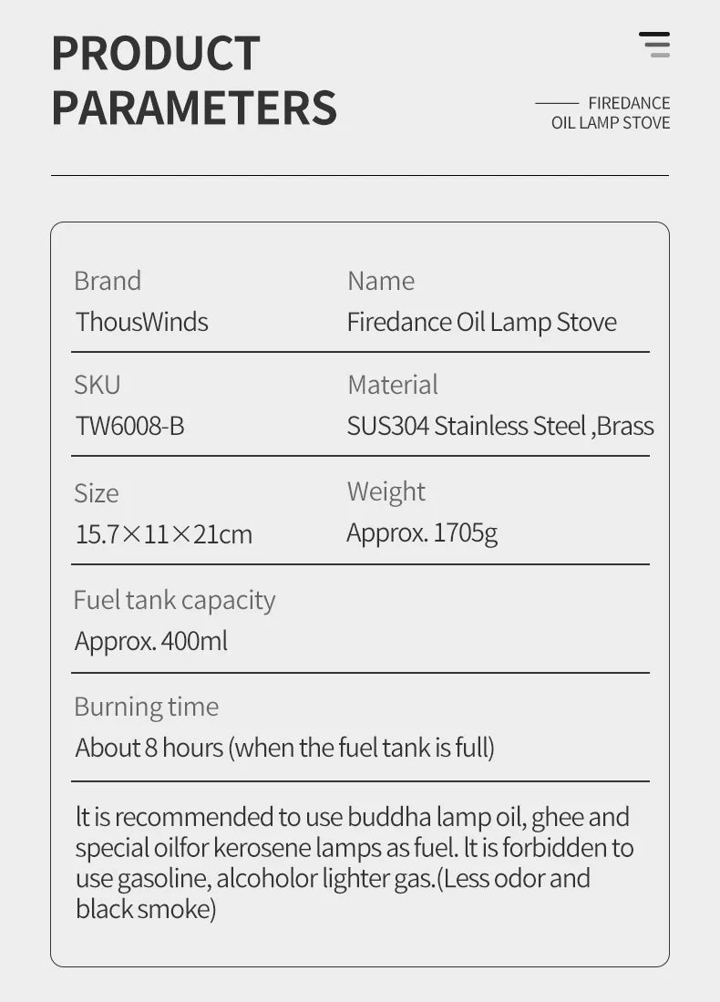 Thous Winds Firedance Oil Lamp Stove Portable Outdoor Retro Camping Lantern Emotion Lights Burner Stove Camping Supplies