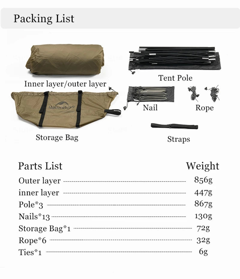 Naturehike Camping Tent Ultralight Silicon Coated Outdoor 4 Season Tents Waterproof 15D Nylon Double Layer 2 Person Hiking Tent