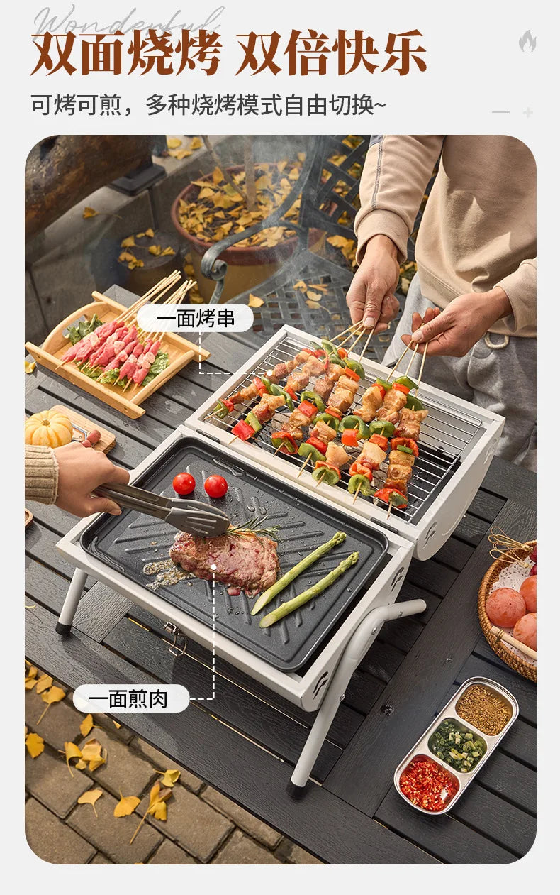 Multifunction  Portable Dual Purpose BBQ Grill Heating Stoves Camping Barbecue Grill Rack Net Firewood Stove Ironwork BBQ Grill