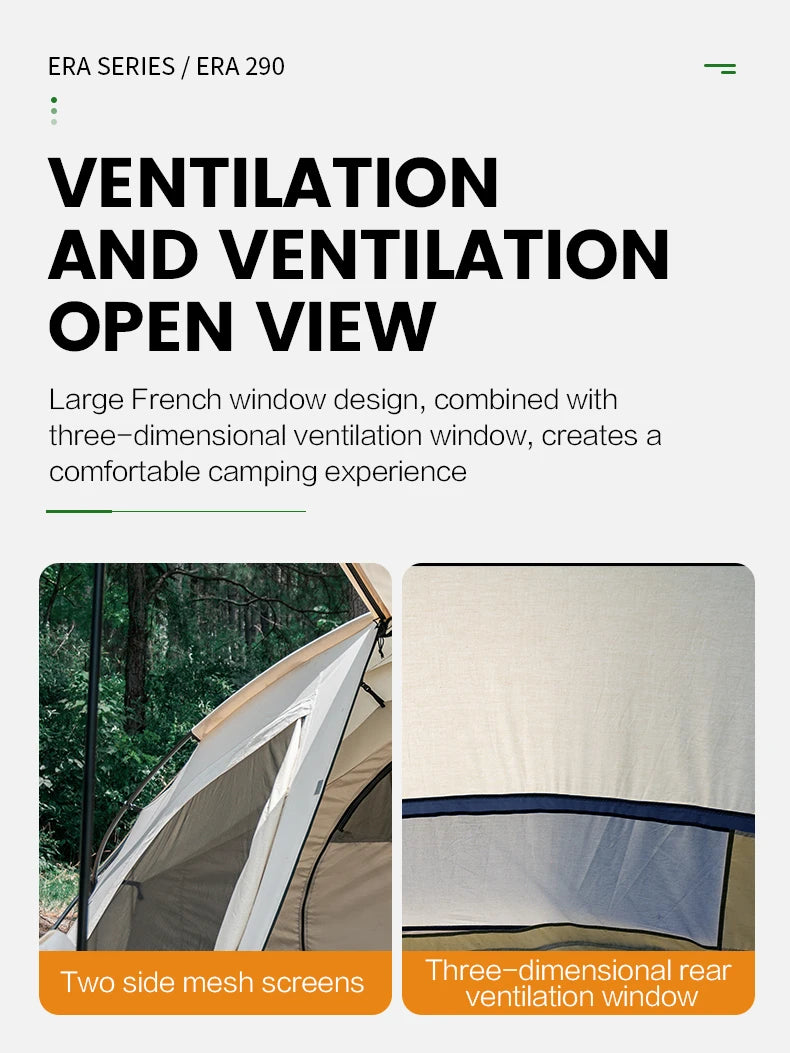 MOBI GARDEN Era290 Outdoor Family Pyramid Camping Tent 5-8 Person Large Space Lobby Sun Shelter Thickened Cotton Portable Tent