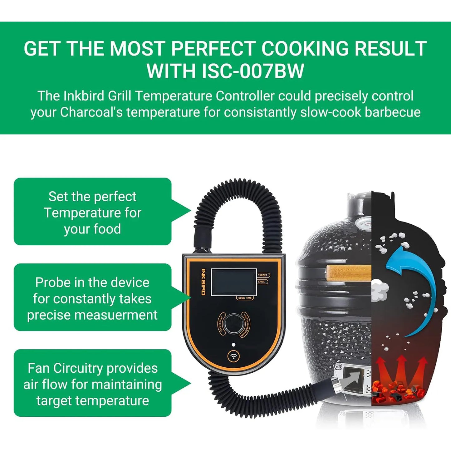INKBIRD Oven Temperature Controller WiFi Bluetooth Automatic Smoker for Big Green Egg,Kamado Joe,Primo,Vision Grill,Akorn Kamado