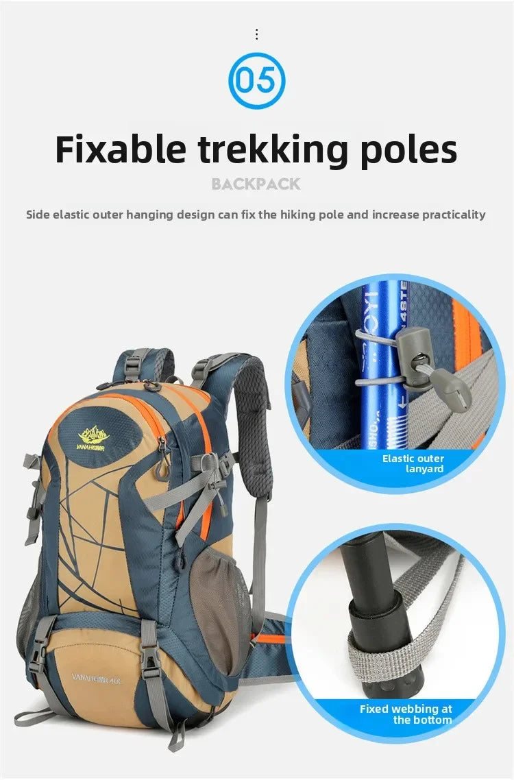 Mountaineering backpack 40 liters men's and women's outdoor sports bag waterproof camping hiking rain