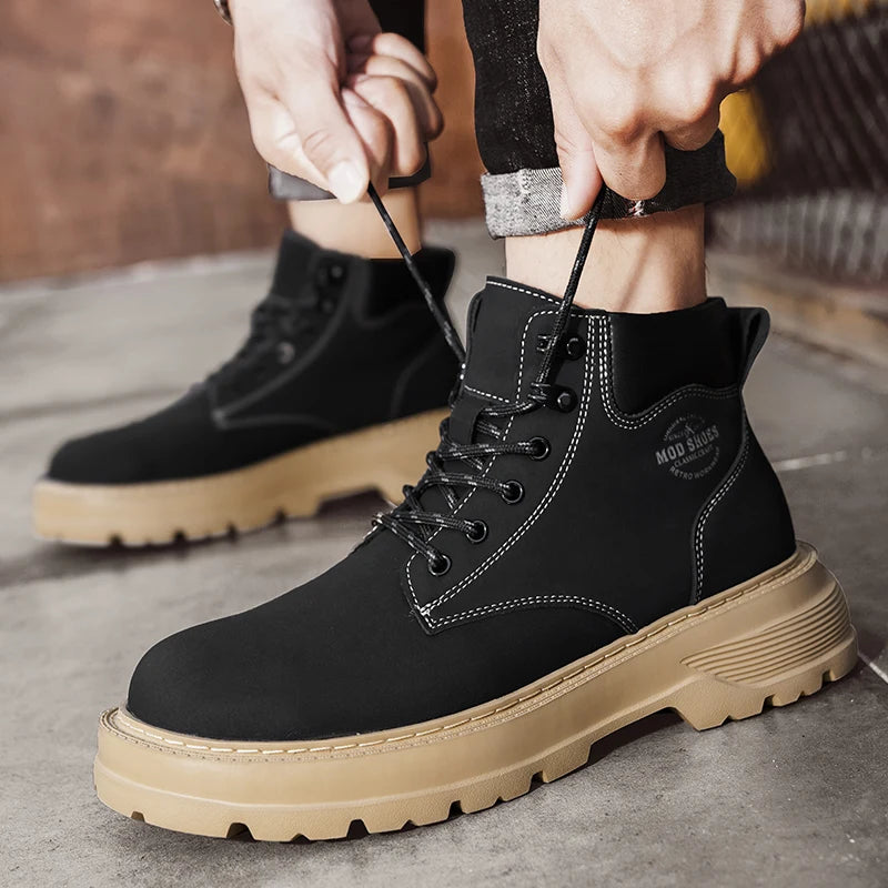 New Arrival Mens Ankle Boots Fashion Comfortable Motorcycle Boots Leisure Walk Male Basic Boots Outdoor High Top Shoes Sneakers