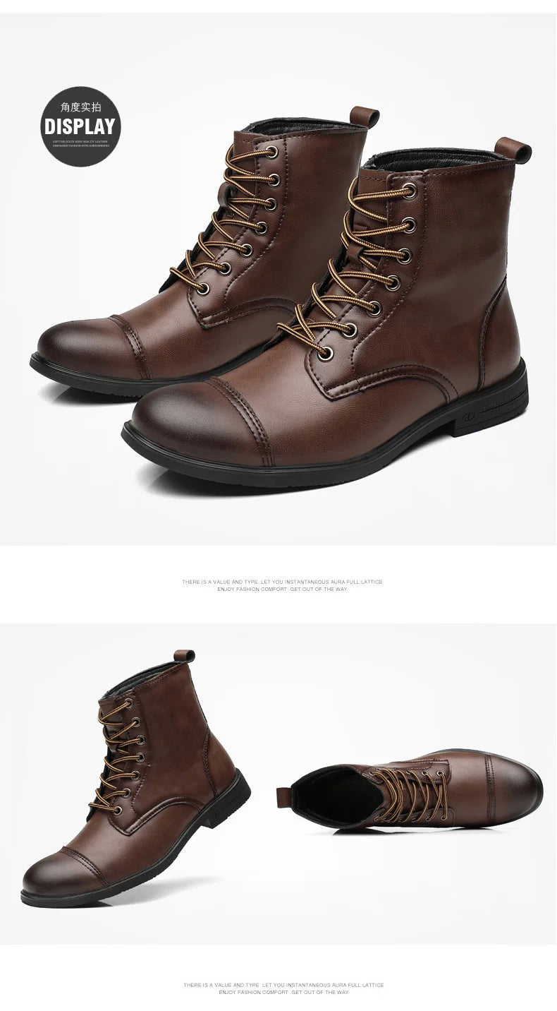 2024 Autumn and Winter New Fashion Pointy Retro Leather Boots High Top British Casual Men's Shoes Large Size 38-48