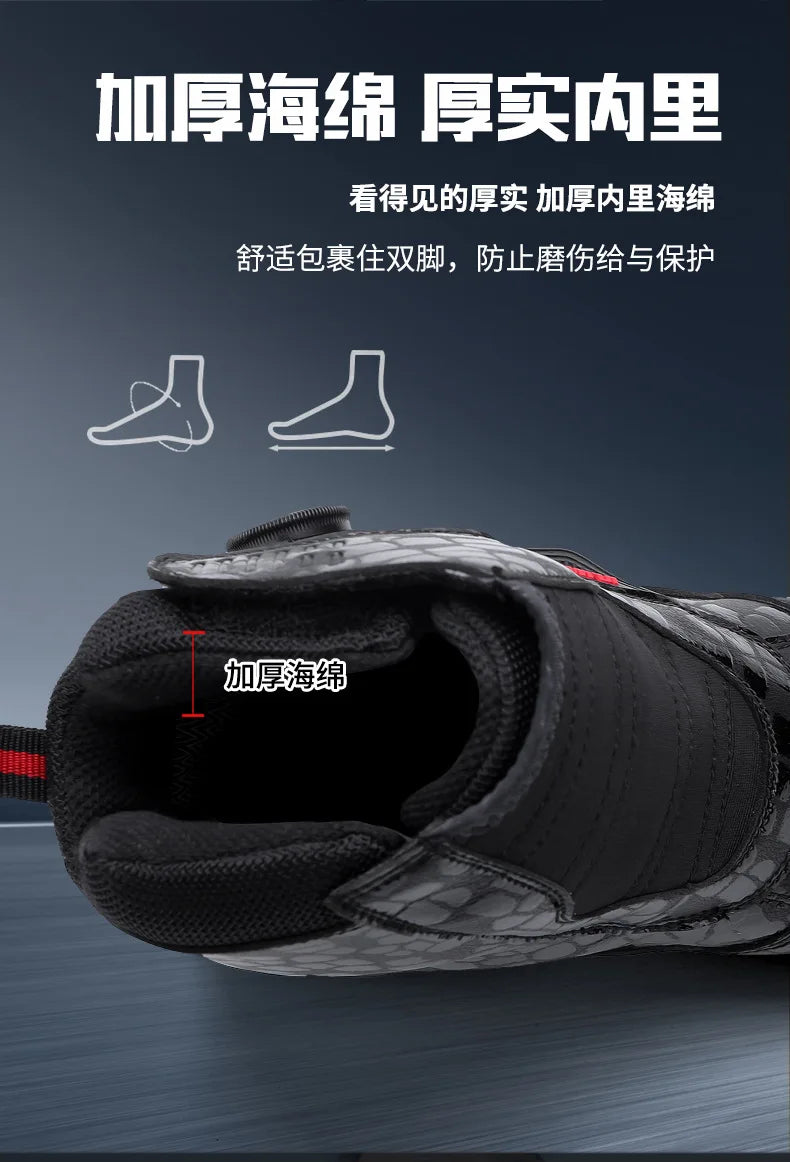 Retro Men Motocross Boots Waterproof Urban Riding Shoes Black Leather Motorcyclist Boots Wear-resistant Motorcycle Racing Shoes