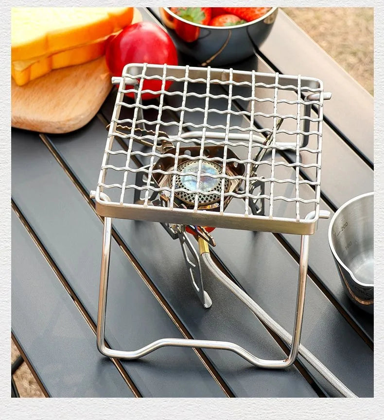 Outdoor Portable BBQ Grill Mini Pocket Stovetop Folding Campfire Bracket Grill Stainless Steel Camping Gas Stove BBQ Stand Pot