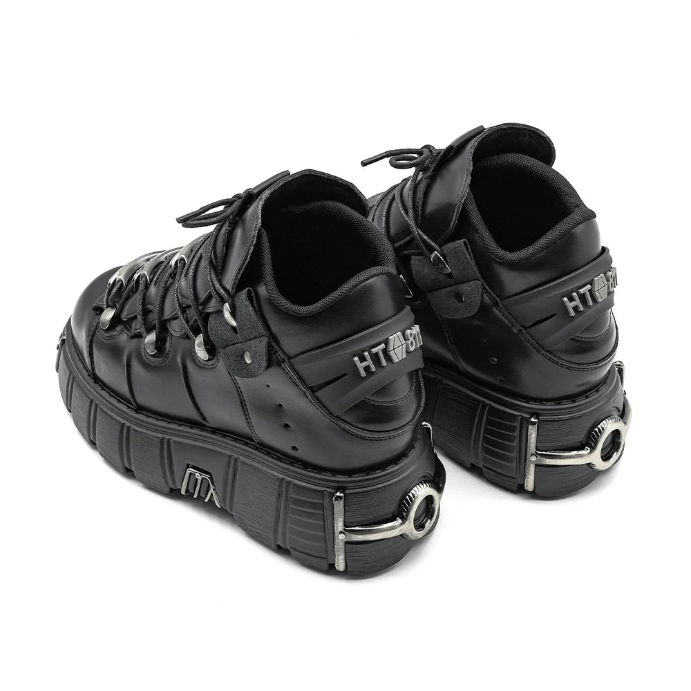 2025 New Brand Punk Style Women Shoes Lace-up heel height 6CM Platform Shoes Woman Rock Boots Metal Decor Woman Sneakers