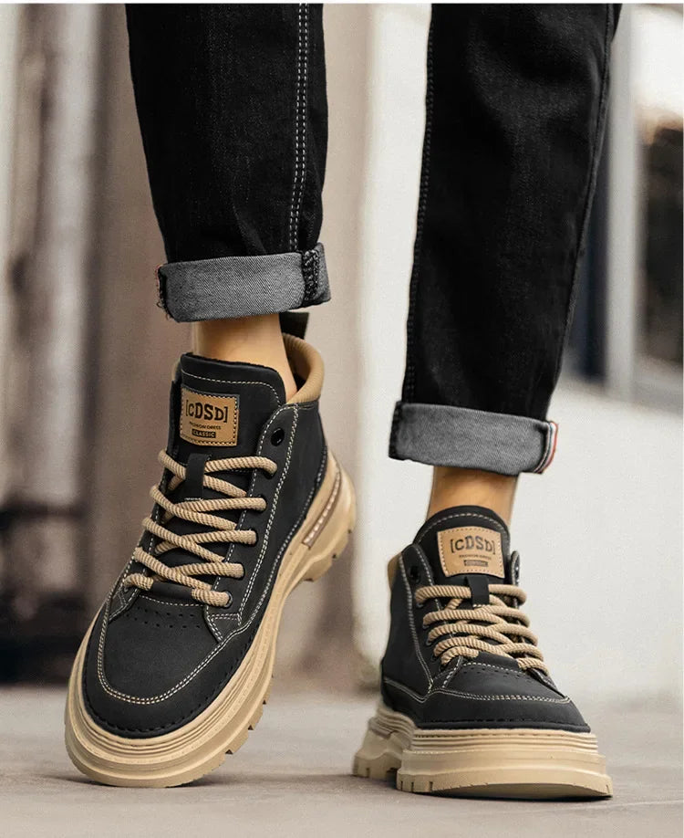 Men Ankle Boots Retro British High-top Men Boots Stylish Luxury High-top High Quality Leather Shoes Outdoor Men Motorcycle Shoes