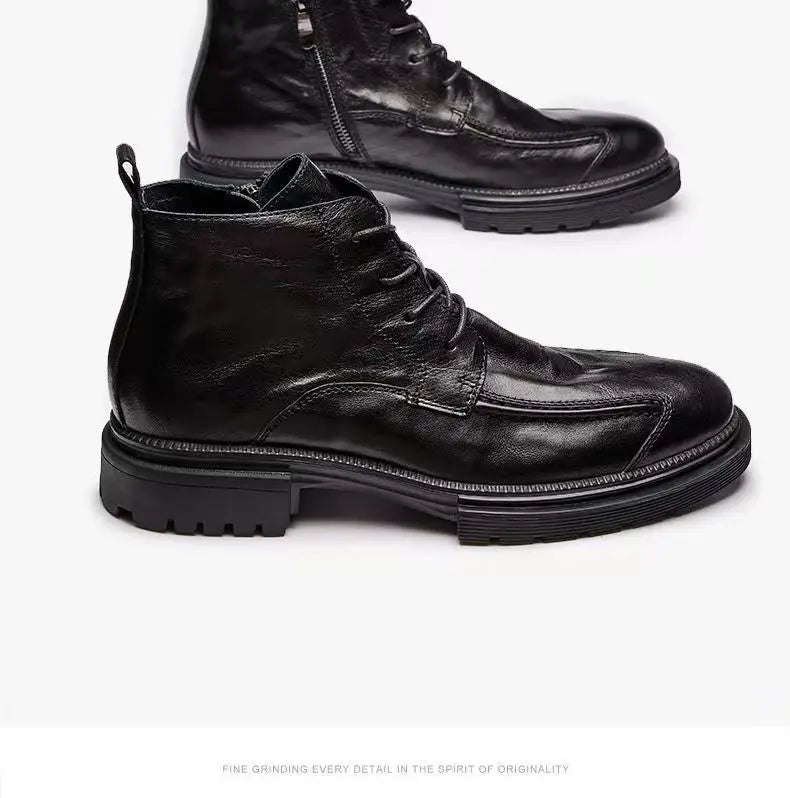 Motorcycle Riding Boots Genuine Leather British Leather Boots High Top Shoes Handmade Retro Men Leather Work Boot