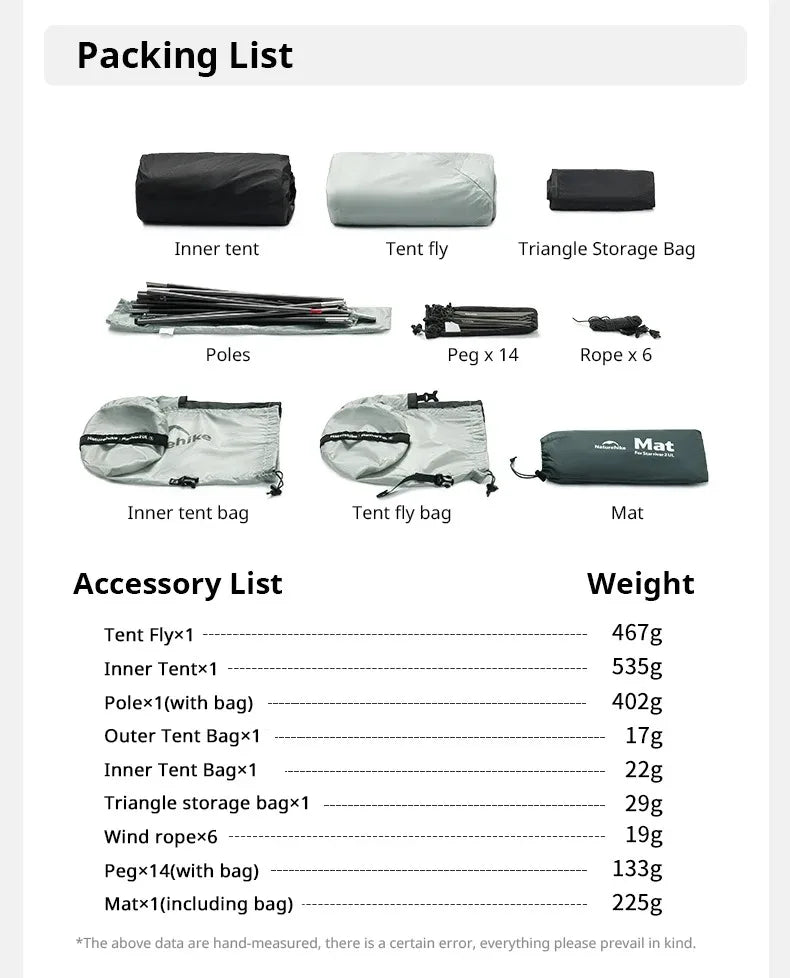 Naturehike Star River UL 2 Person Camping Tent Ultralight Waterproof 15D Double Layer 3 Seasons Outdoor Travel Hiking Tent