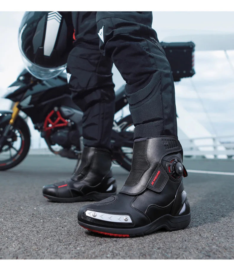 Retro Men Motocross Boots Waterproof Urban Riding Shoes Black Leather Motorcyclist Boots Wear-resistant Motorcycle Racing Shoes