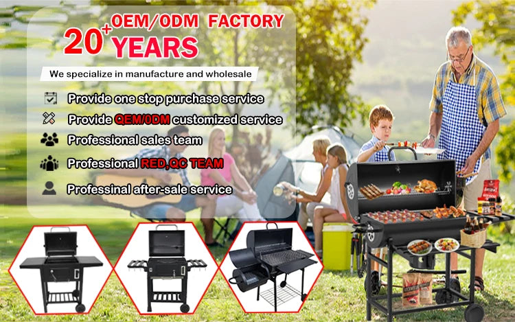 Commercial Large Cooking Area Portable Charcoal Grill Outdoor Backyard Party Meat Offset Smoker Barbecue Grill
