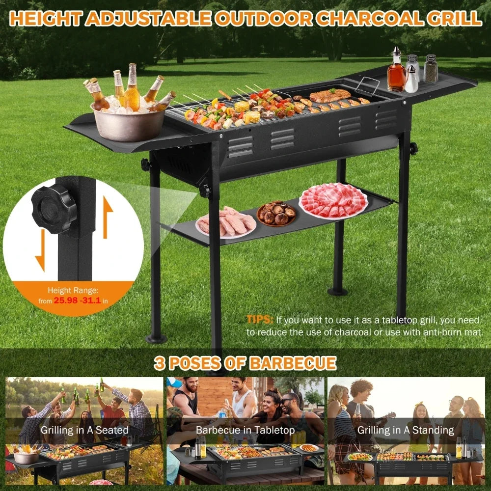 120x30x65cm Portable BBQ Grill Folding Charcoal Grill Household Garden Backyard Camping Barbecue Grill Stainless steel Black